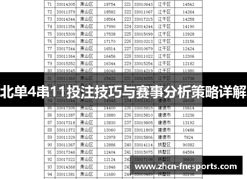 北单4串11投注技巧与赛事分析策略详解